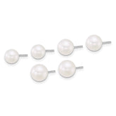 Sterling Silver Rhodium-plated 5-6mm/6-7mm/7-8mm Round White Freshwater Cultured Pearl Post Earring Set
